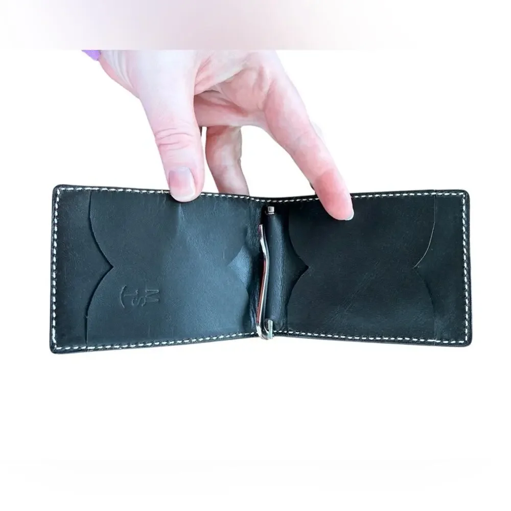 Hand Tooled Leather Money Clip Wallet Buffalo Blanket Inlay Handmade Western